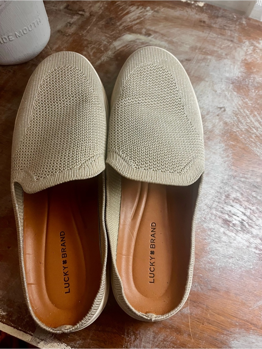 Lucky Brand Light Beige Knit Slip-On Loafers